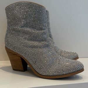 Women's Crystal-Embellished Silver Ankle Booties
